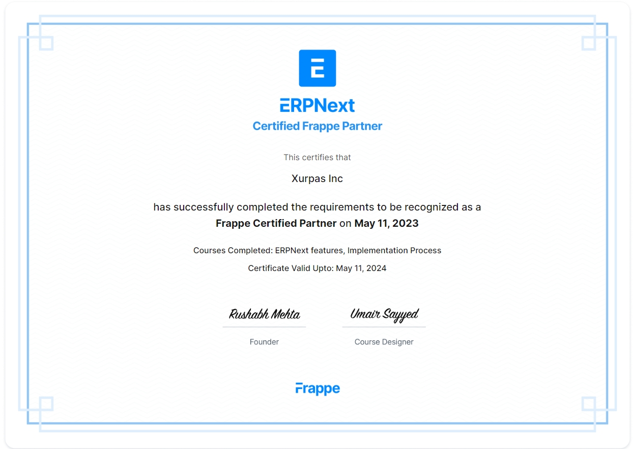 Xurpas Frappe Certificate